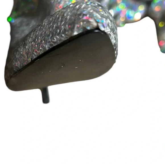 Glitter slouch high heel party boots!! Taylor Swift iridescent  sequin silver EC - Picture 11 of 15